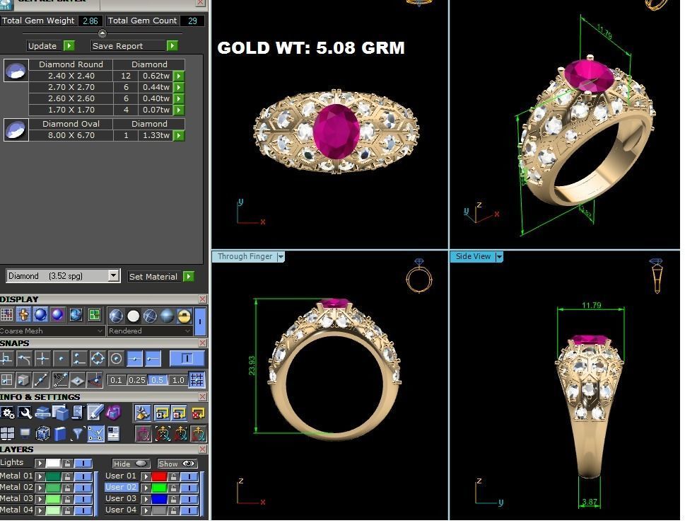 Thick Gold Color Engagement Ring With Ruby 3D print model_9