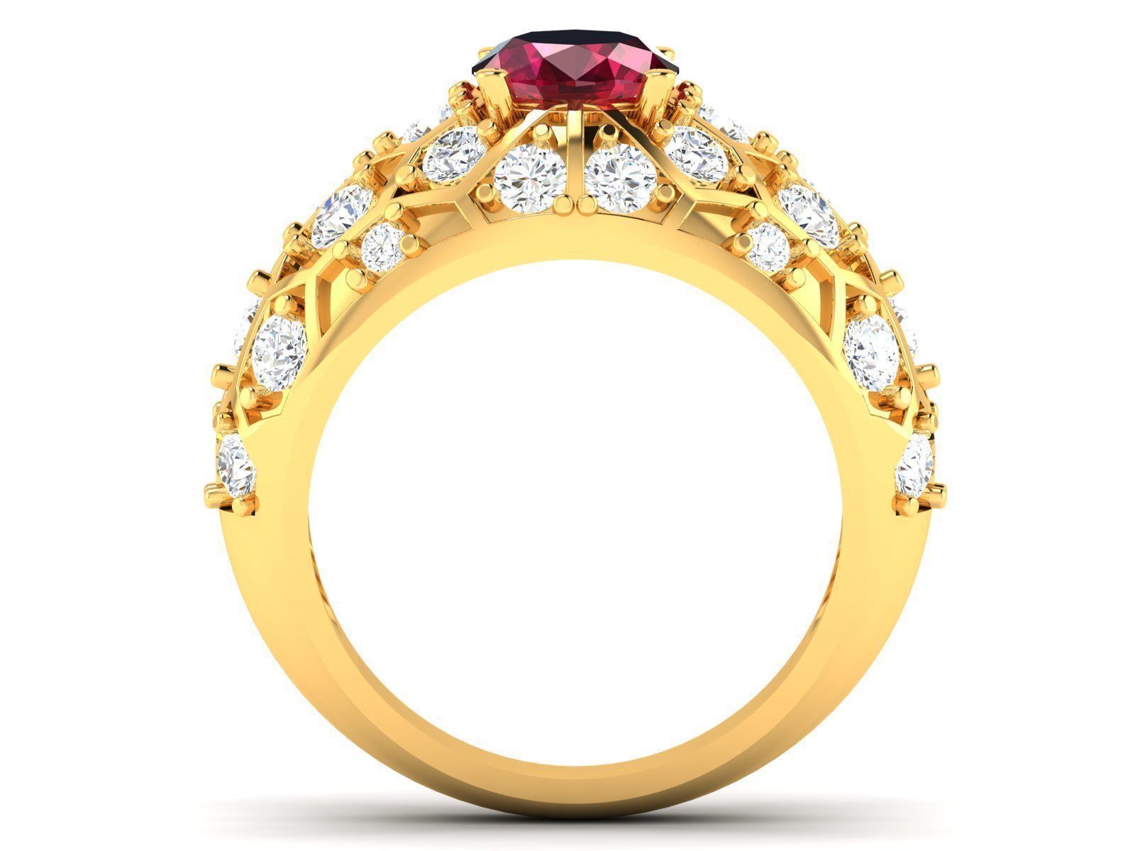 Thick Gold Color Engagement Ring With Ruby 3D print model_2