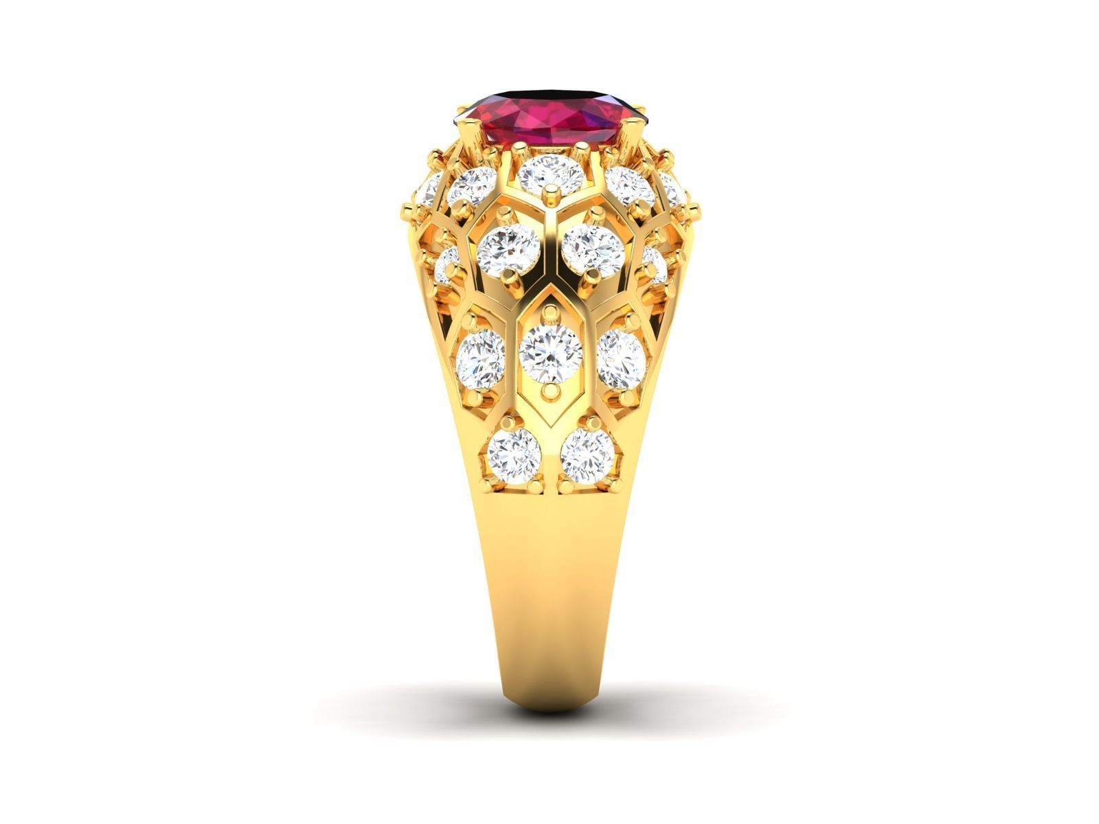 Thick Gold Color Engagement Ring With Ruby 3D print model_5