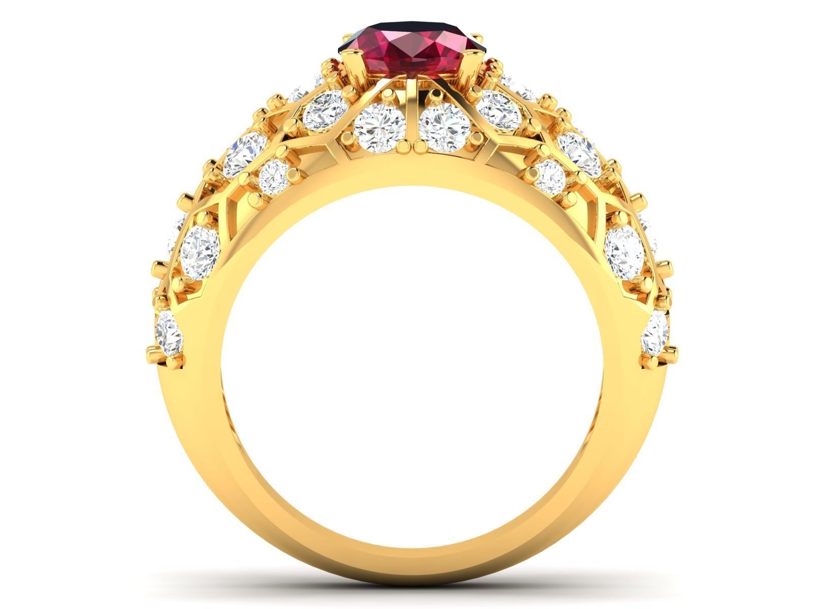 Thick Gold Color Engagement Ring With Ruby 3D print model_3