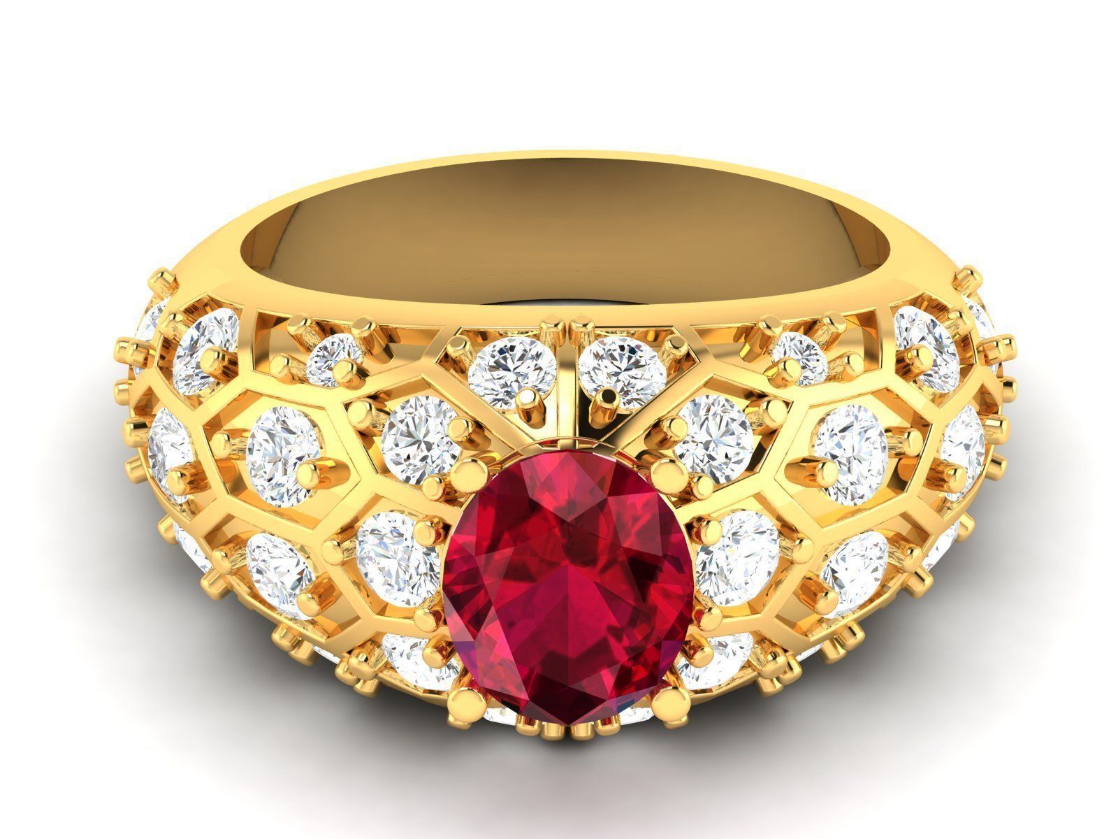 Thick Gold Color Engagement Ring With Ruby 3D print model_6