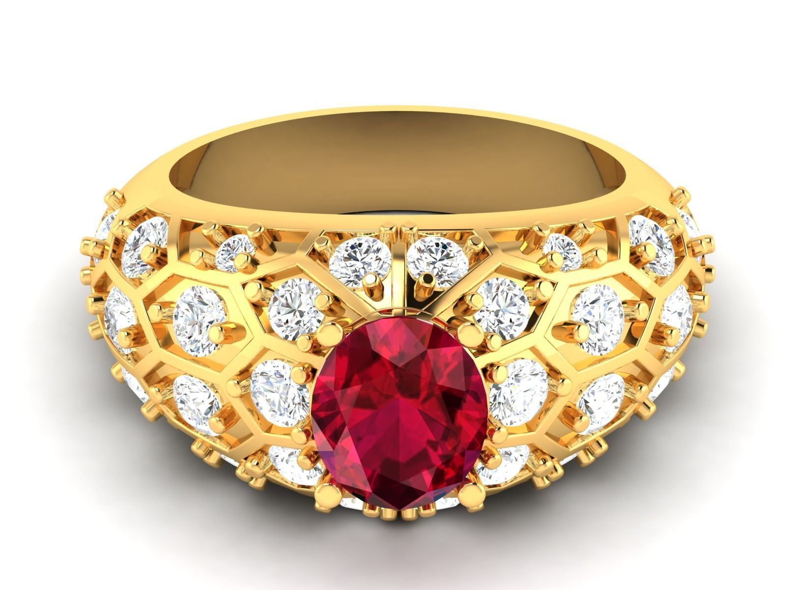 Thick Gold Color Engagement Ring With Ruby 3D print model_7