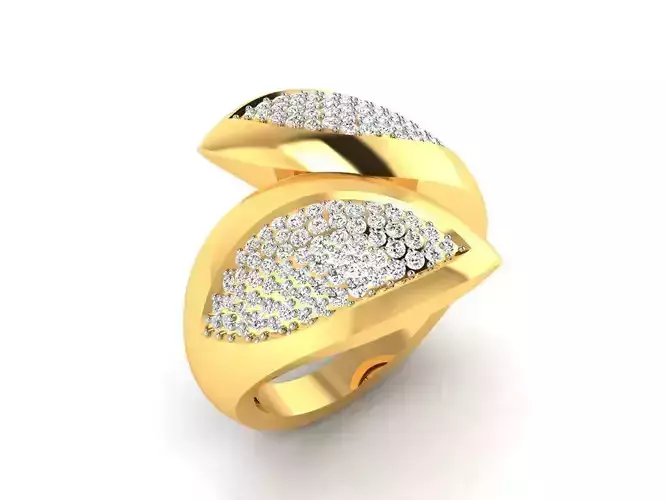 Spiral Golden Engagement Ring With Diamonds