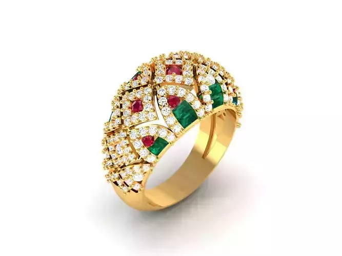 Golden Engagement Ring With Gems