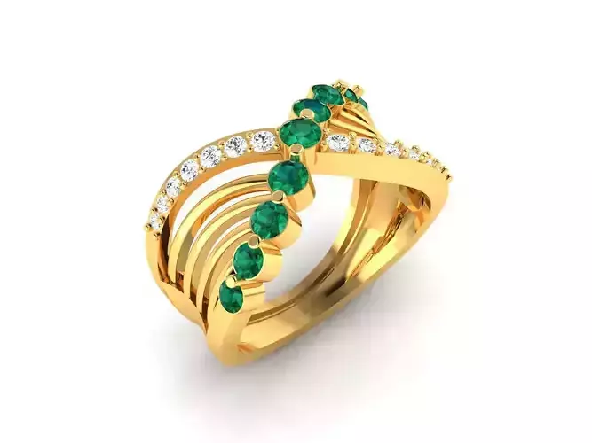 Twisted Golden Engagement Ring With Emeralds