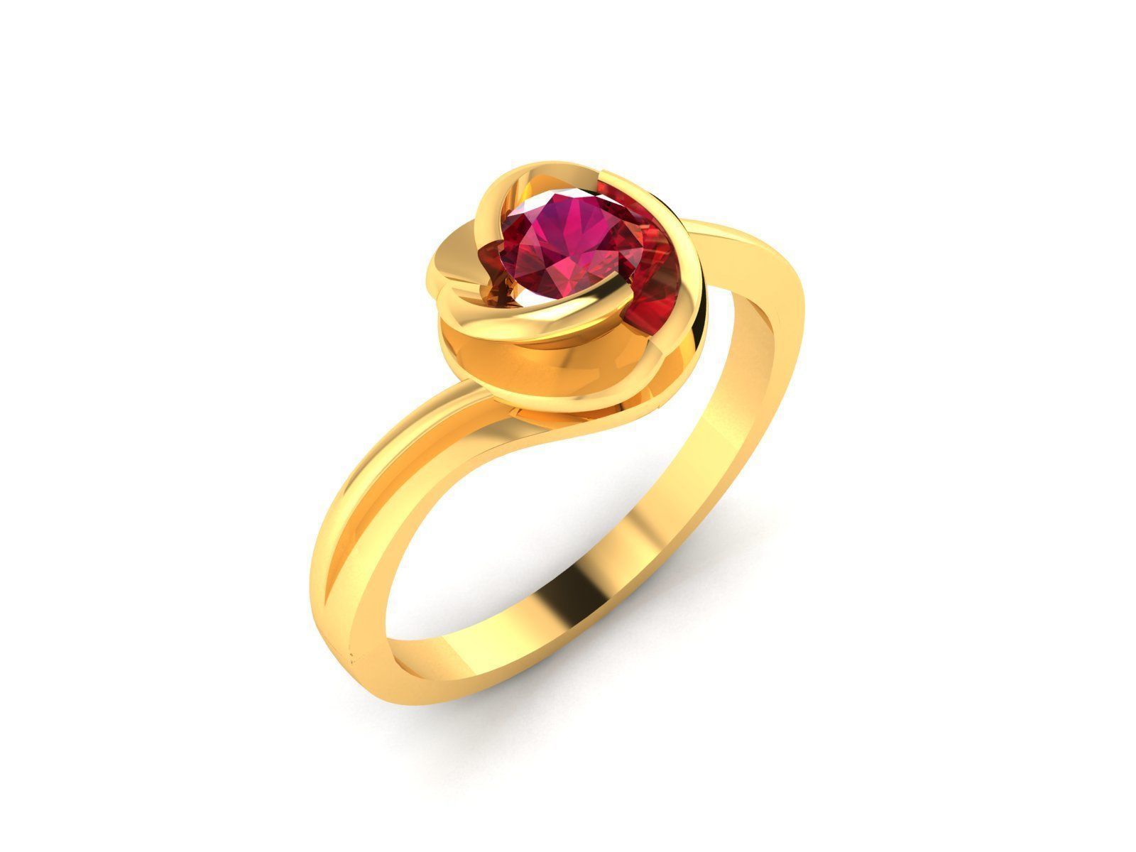 Flower Shaped Engagement Ring With Ruby 3D print model_1