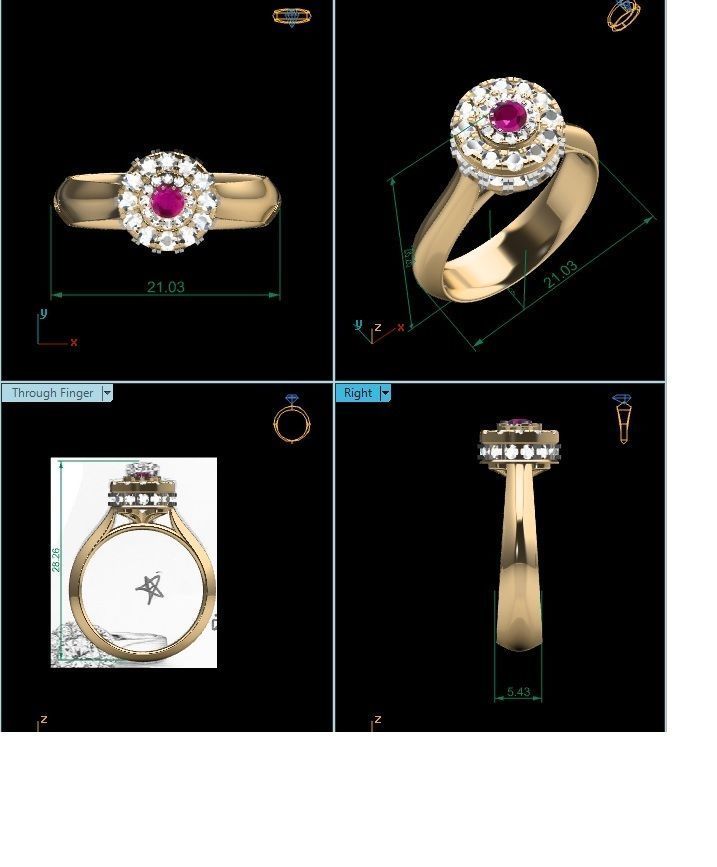 Golden Halo Engagement Ring With Ruby 3D print model_1