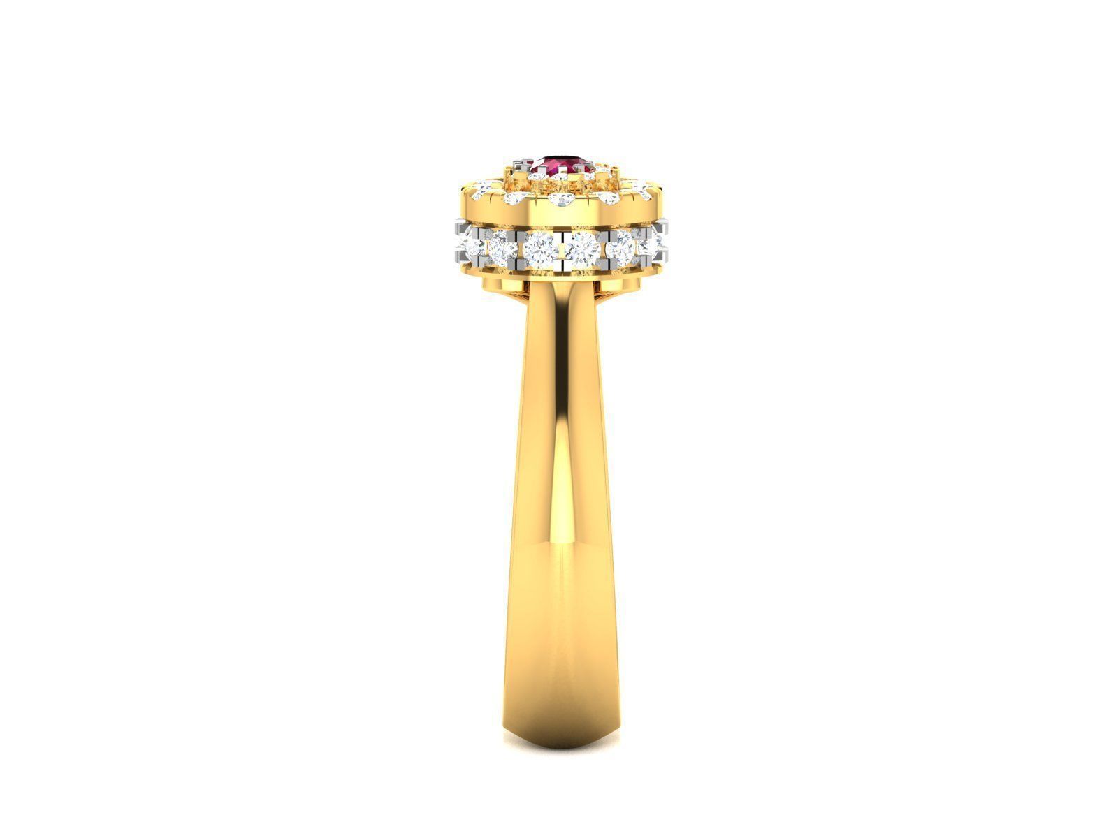 Golden Halo Engagement Ring With Ruby 3D print model_5