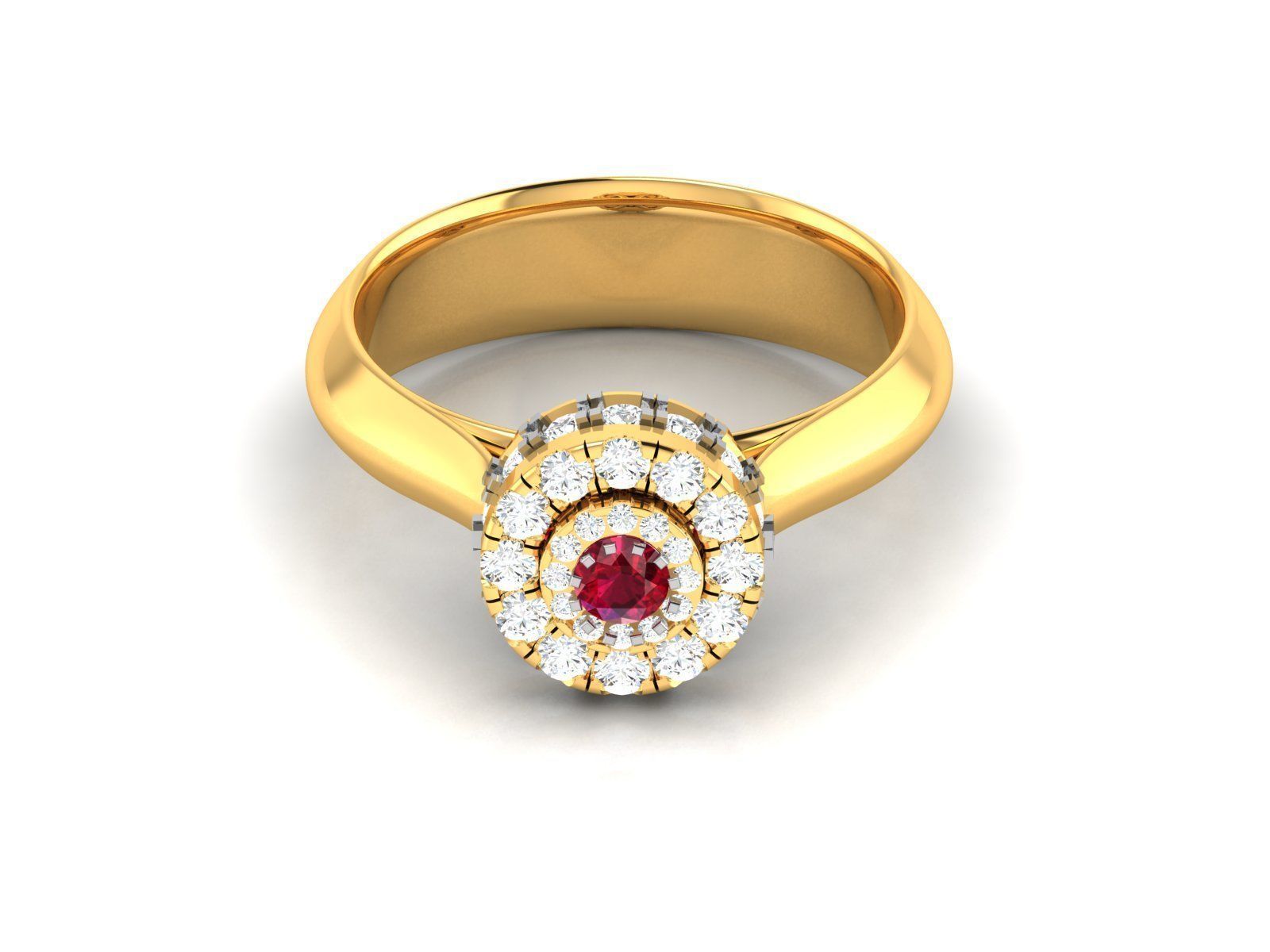 Golden Halo Engagement Ring With Ruby 3D print model_7
