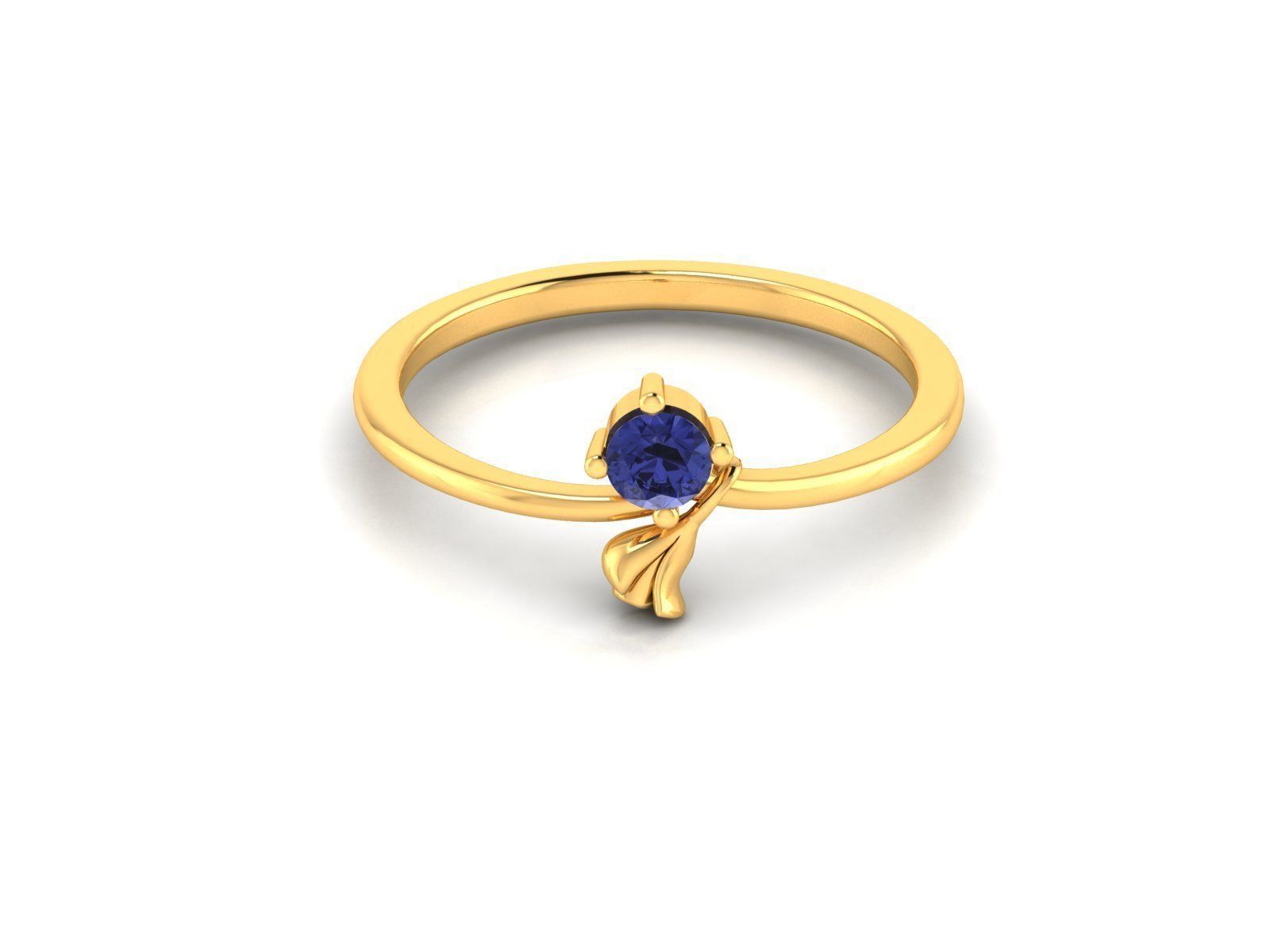 Thin Golden Engagement Ring with Sapphire 3D print model_1