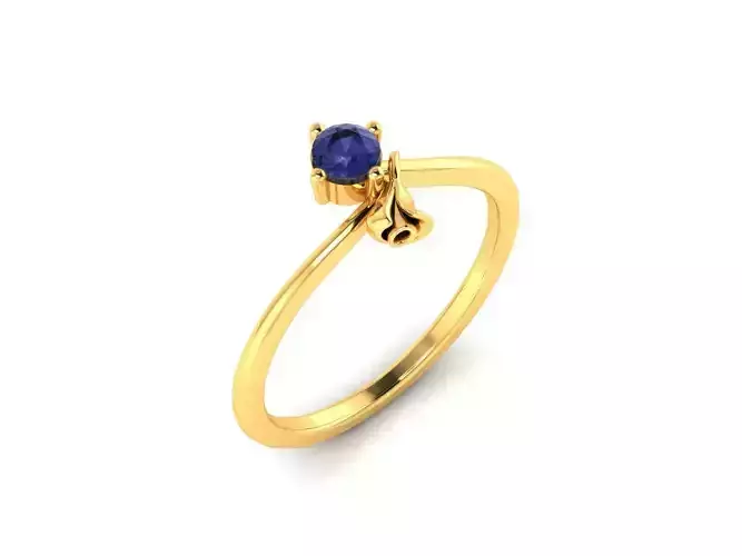 Thin Golden Engagement Ring with Sapphire