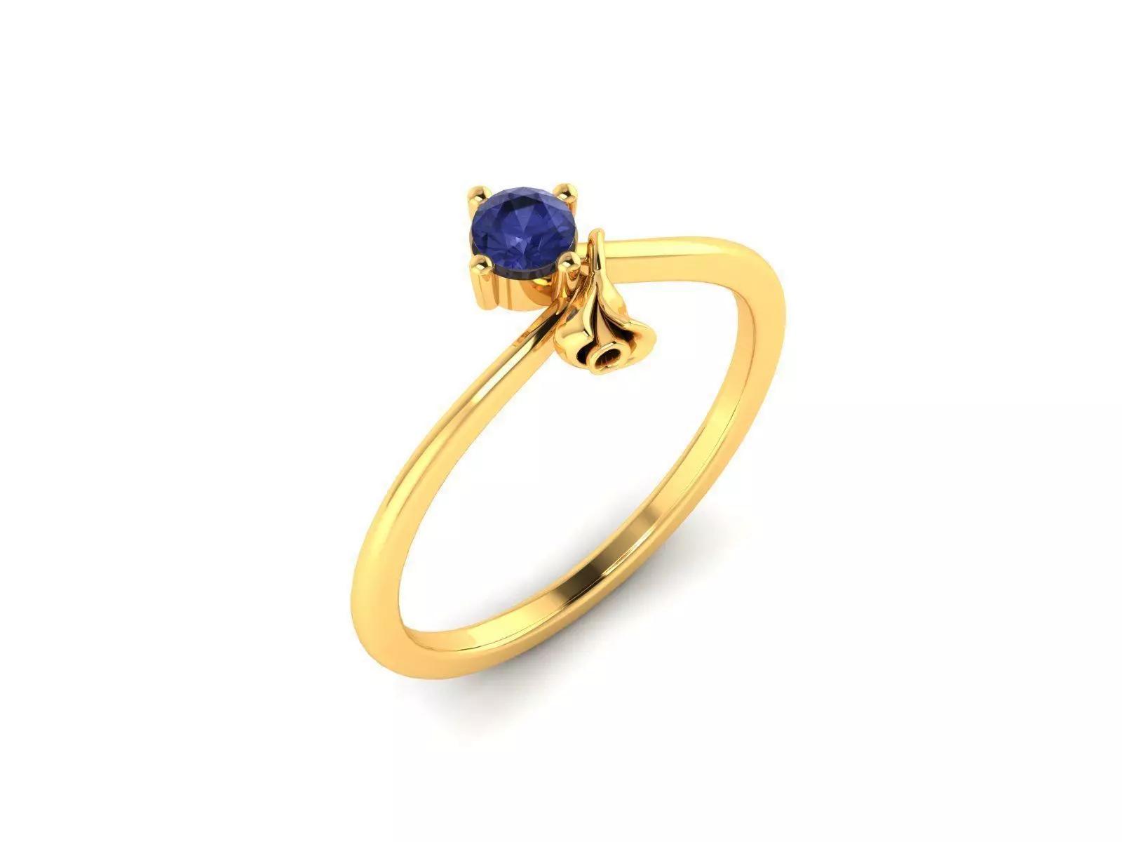 Thin Golden Engagement Ring with Sapphire 3D print model_0