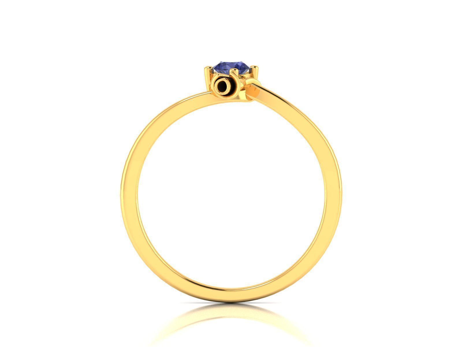 Thin Golden Engagement Ring with Sapphire 3D print model_4