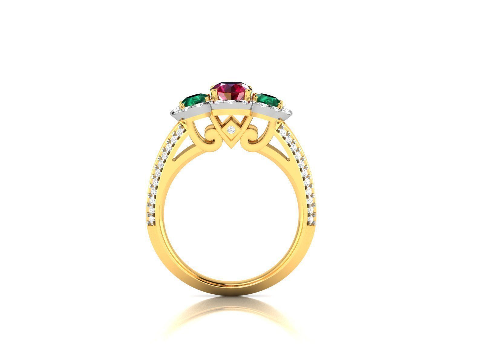 Golden Engagement Ring with Multicolor Gems 1 3D print model_3