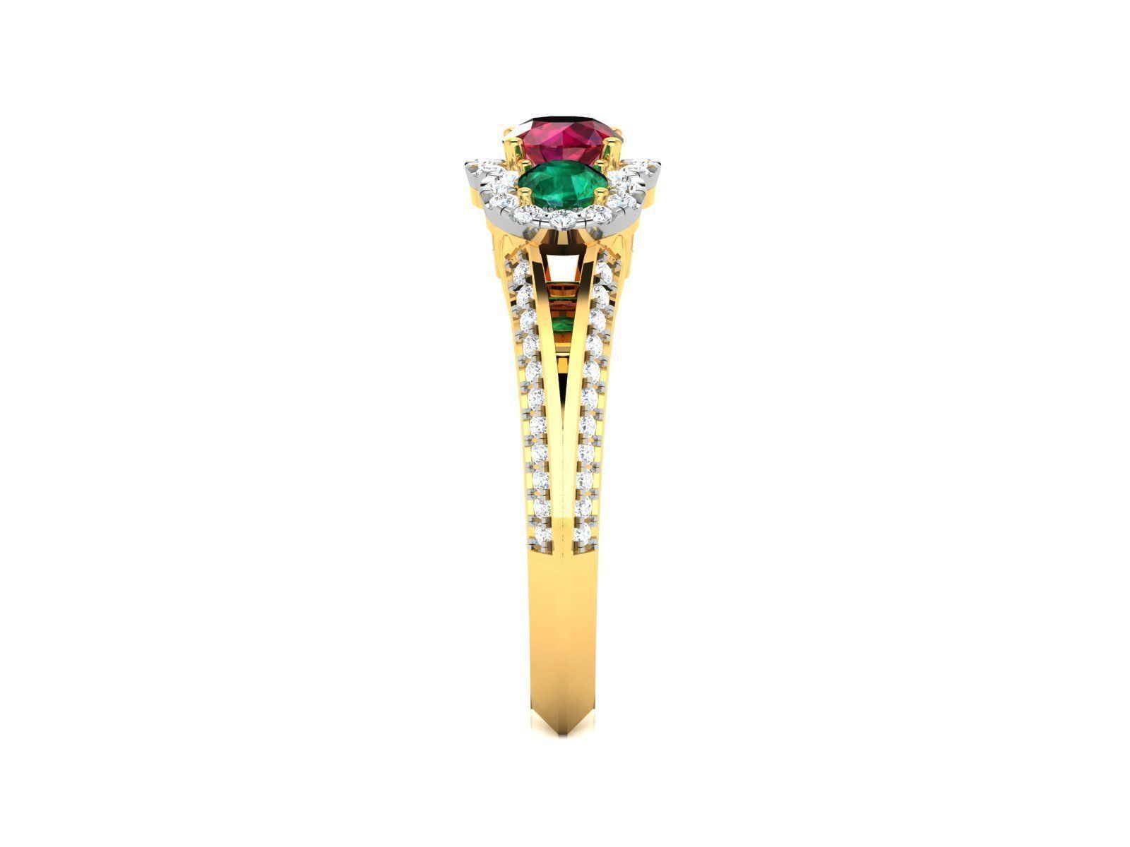 Golden Engagement Ring with Multicolor Gems 1 3D print model_5