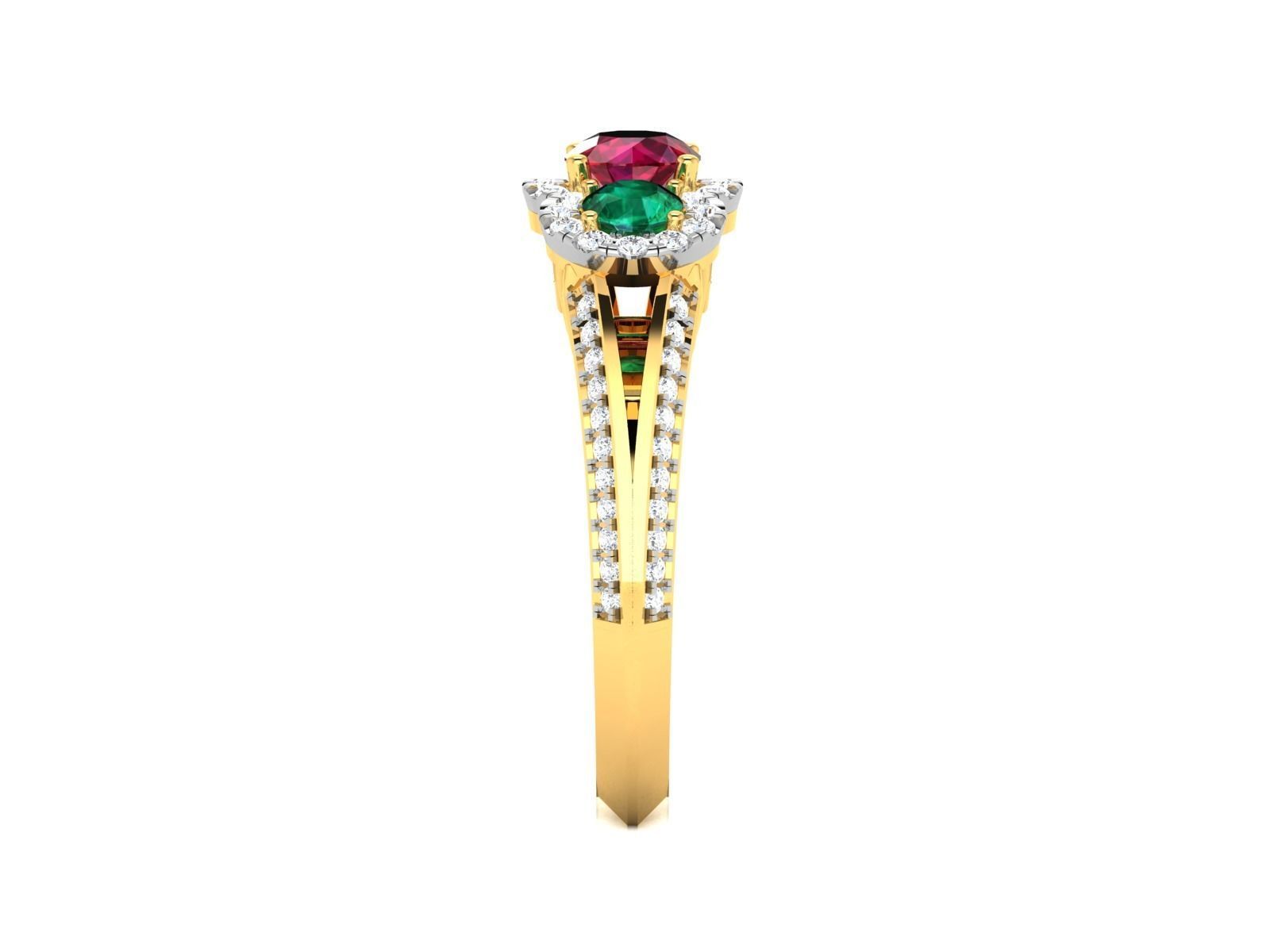 Golden Engagement Ring with Multicolor Gems 1 3D print model_6