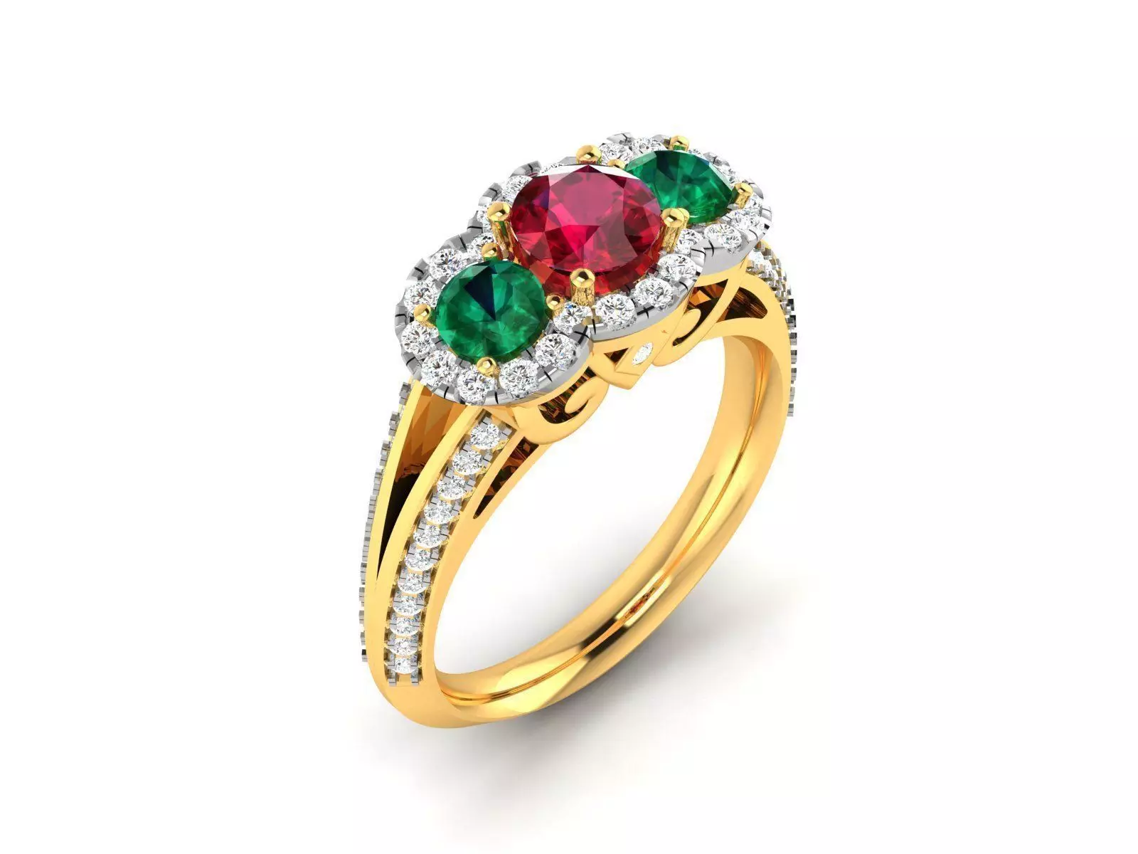 Golden Engagement Ring with Multicolor Gems 1 3D print model_0