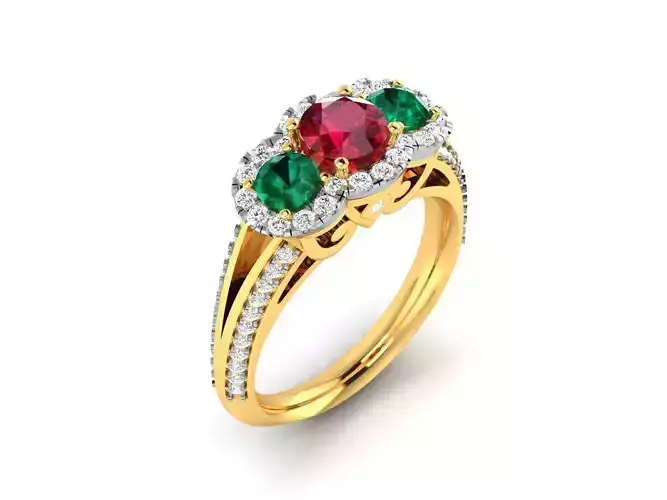 Golden Engagement Ring with Multicolor Gems 1