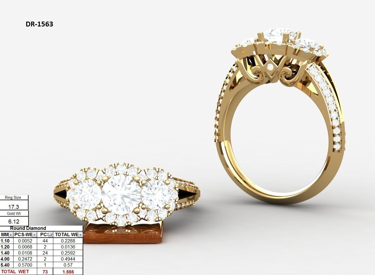 Golden Engagement Ring with Multicolor Gems 1 3D print model_9