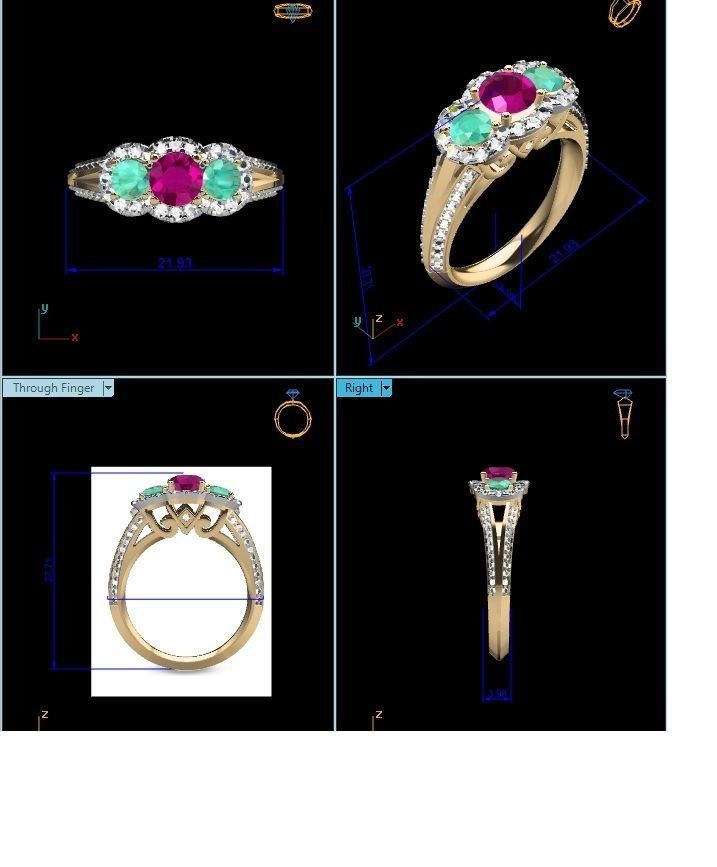 Golden Engagement Ring with Multicolor Gems 1 3D print model_1