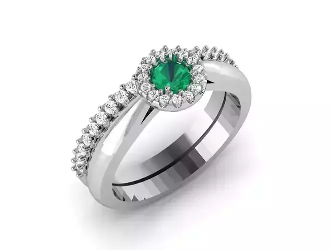Engagement Ring with Emerald and Diamonds