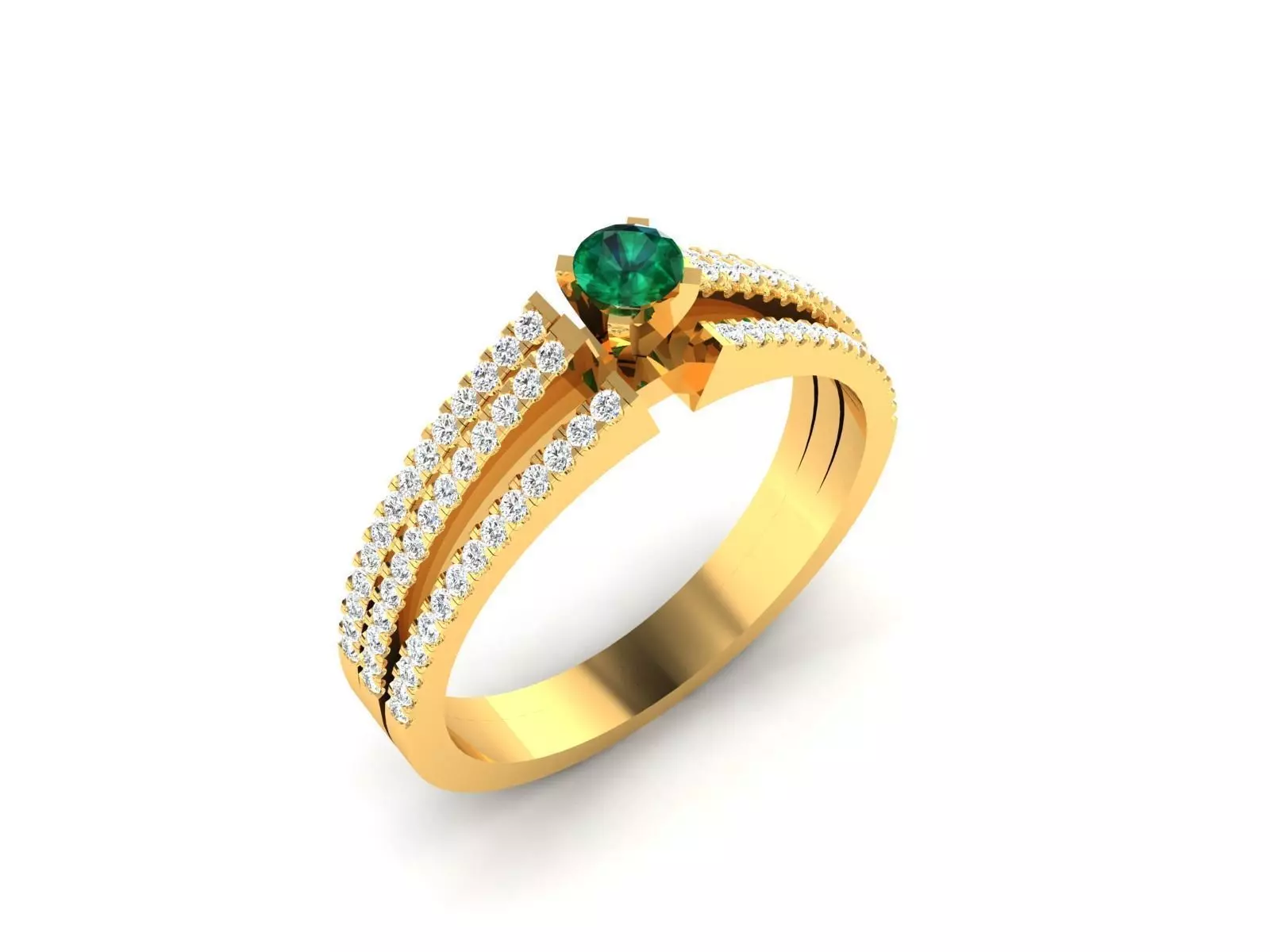 Golden Engagement Ring with Emerald 8 3D print model_0