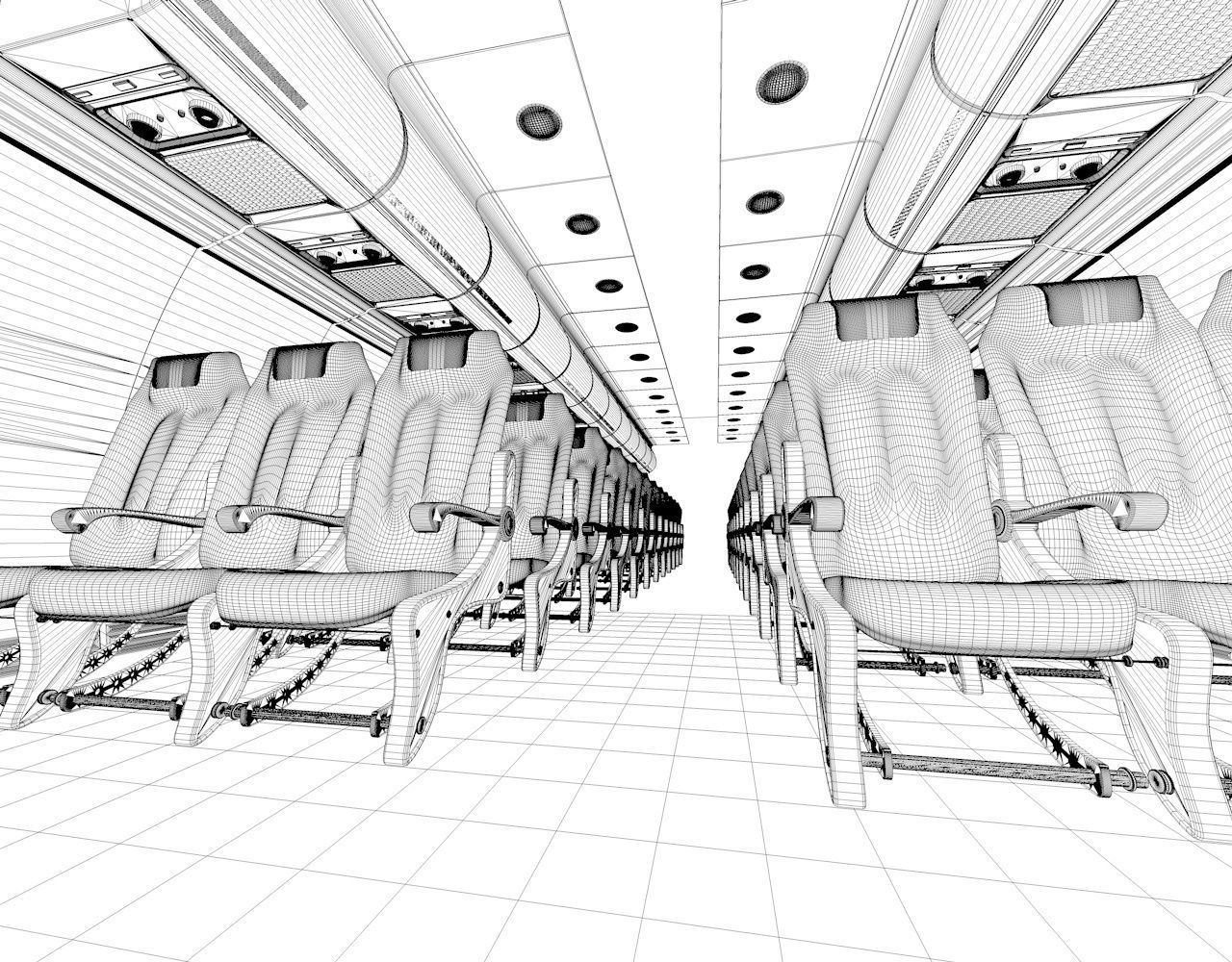 Airplane-Interior empty airplane with seats 3D model_4