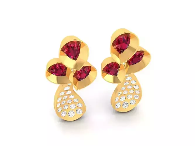 Gold Color Eartops With Ruby 