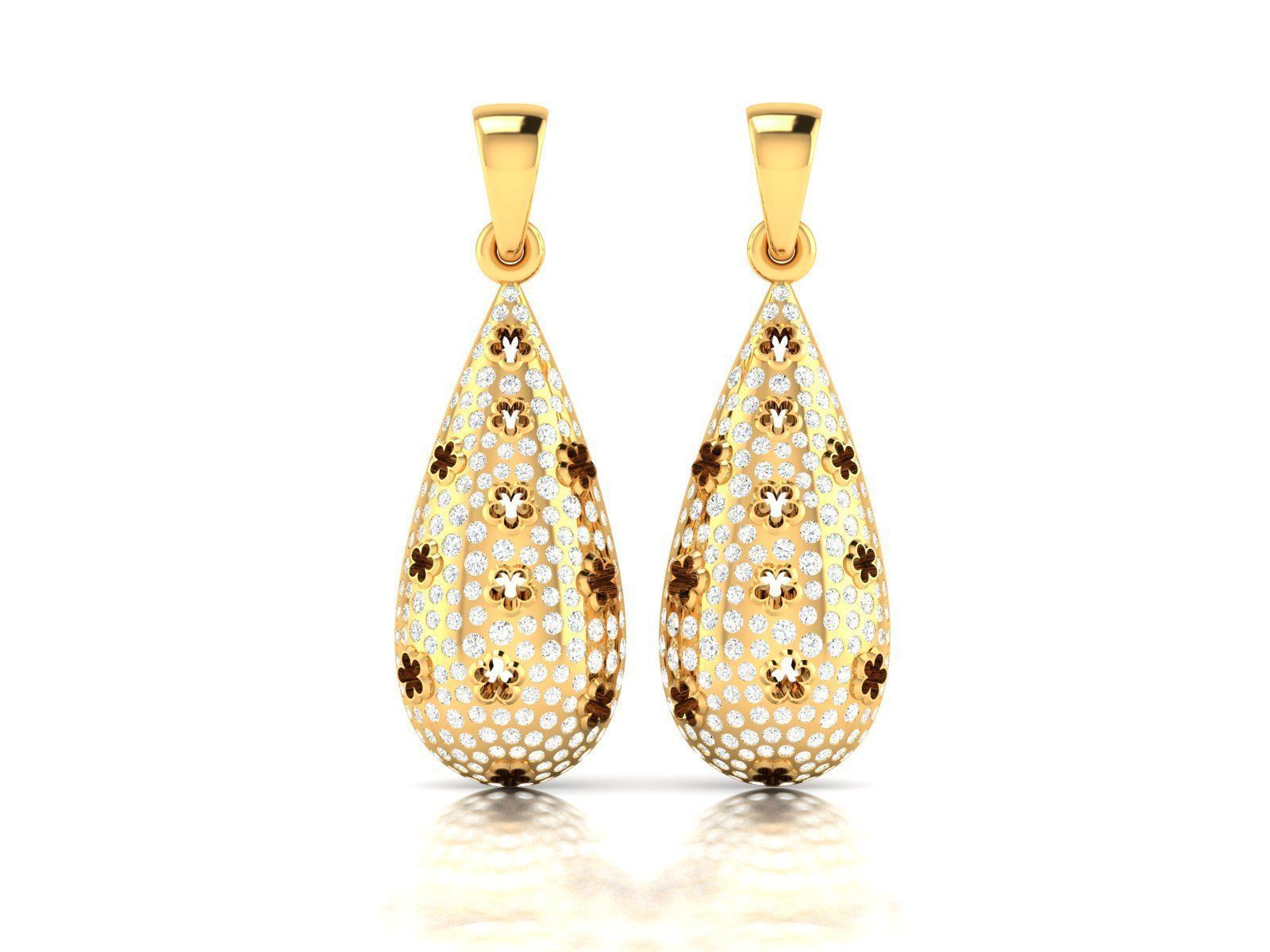 Gold Color Drop Earrings With Diamonds 2 3D print model_2