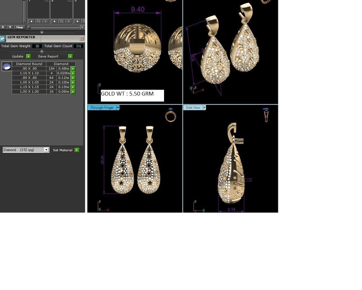 Gold Color Drop Earrings With Diamonds 2 3D print model_1