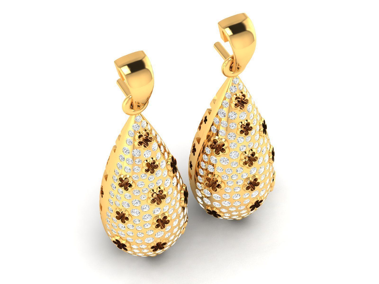 Gold Color Drop Earrings With Diamonds 2 3D print model_4