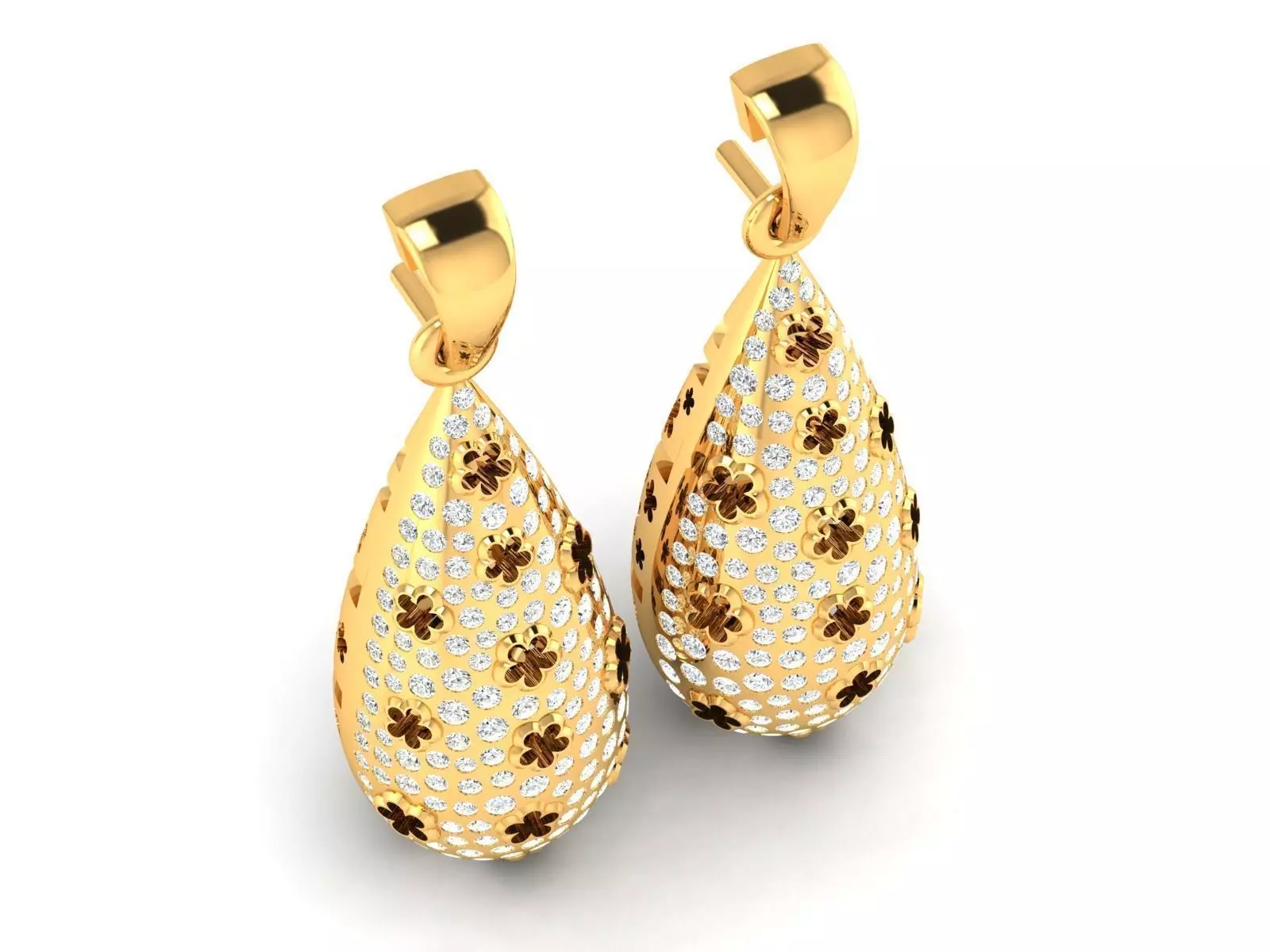 Gold Color Drop Earrings With Diamonds 2 3D print model_0