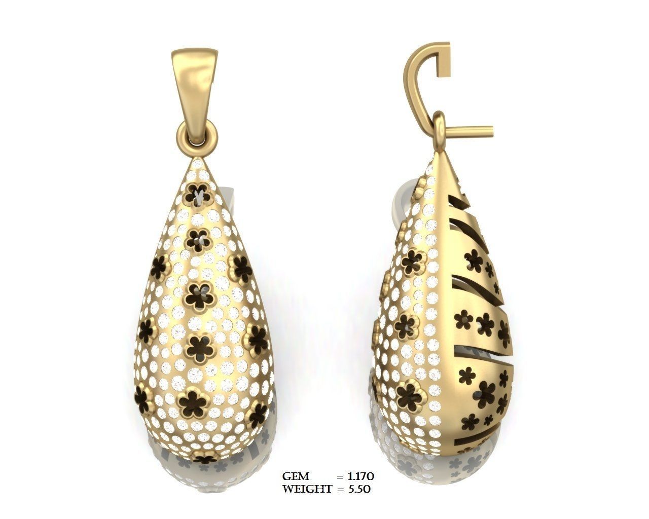 Gold Color Drop Earrings With Diamonds 2 3D print model_7