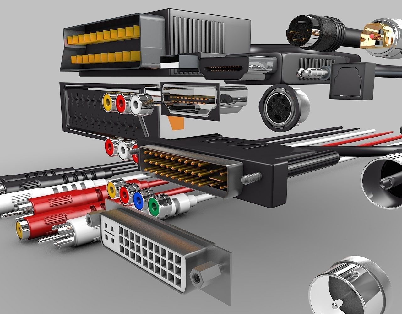 Electronic-Cables-Pack cables and connectors 3D model_1