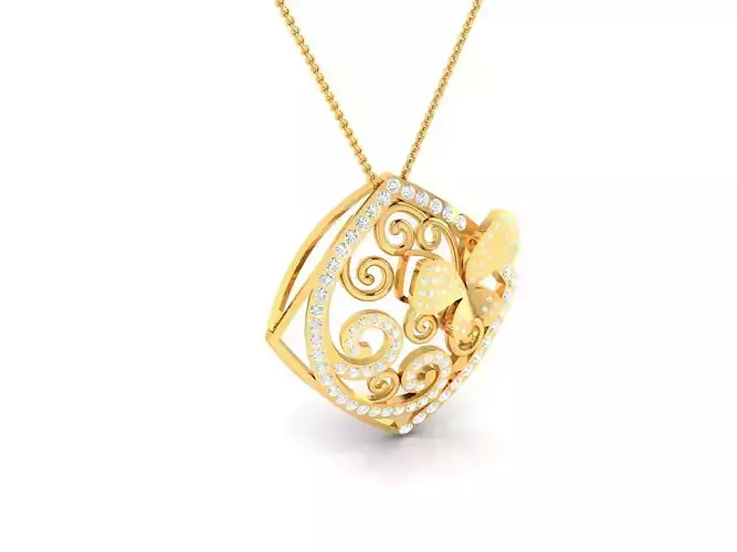 Square Butterfly design Pendant With Diamonds