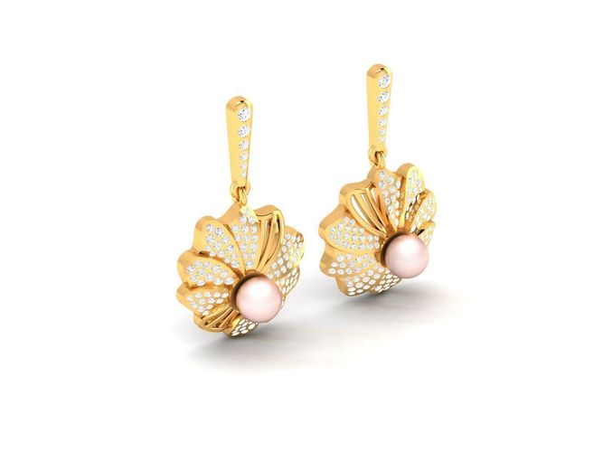 Flower Shaped Drop Earrings With Pink Pearl 3D print model