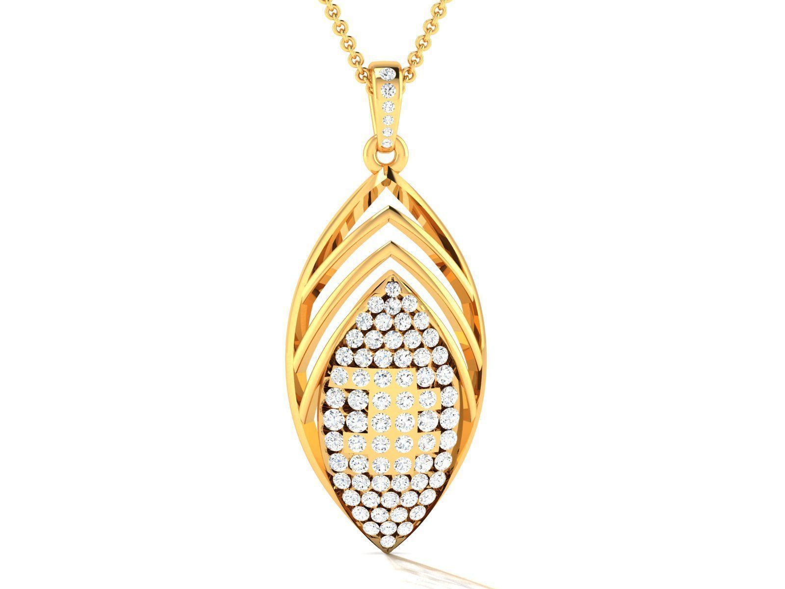 Leaf Shaped Pendant With Diamonds 3D print model_2