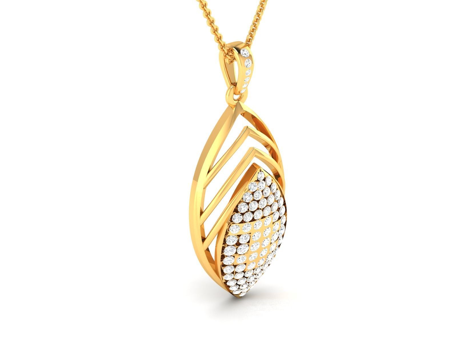 Leaf Shaped Pendant With Diamonds 3D print model_1