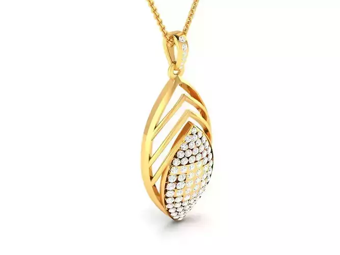 Leaf Shaped Pendant With Diamonds