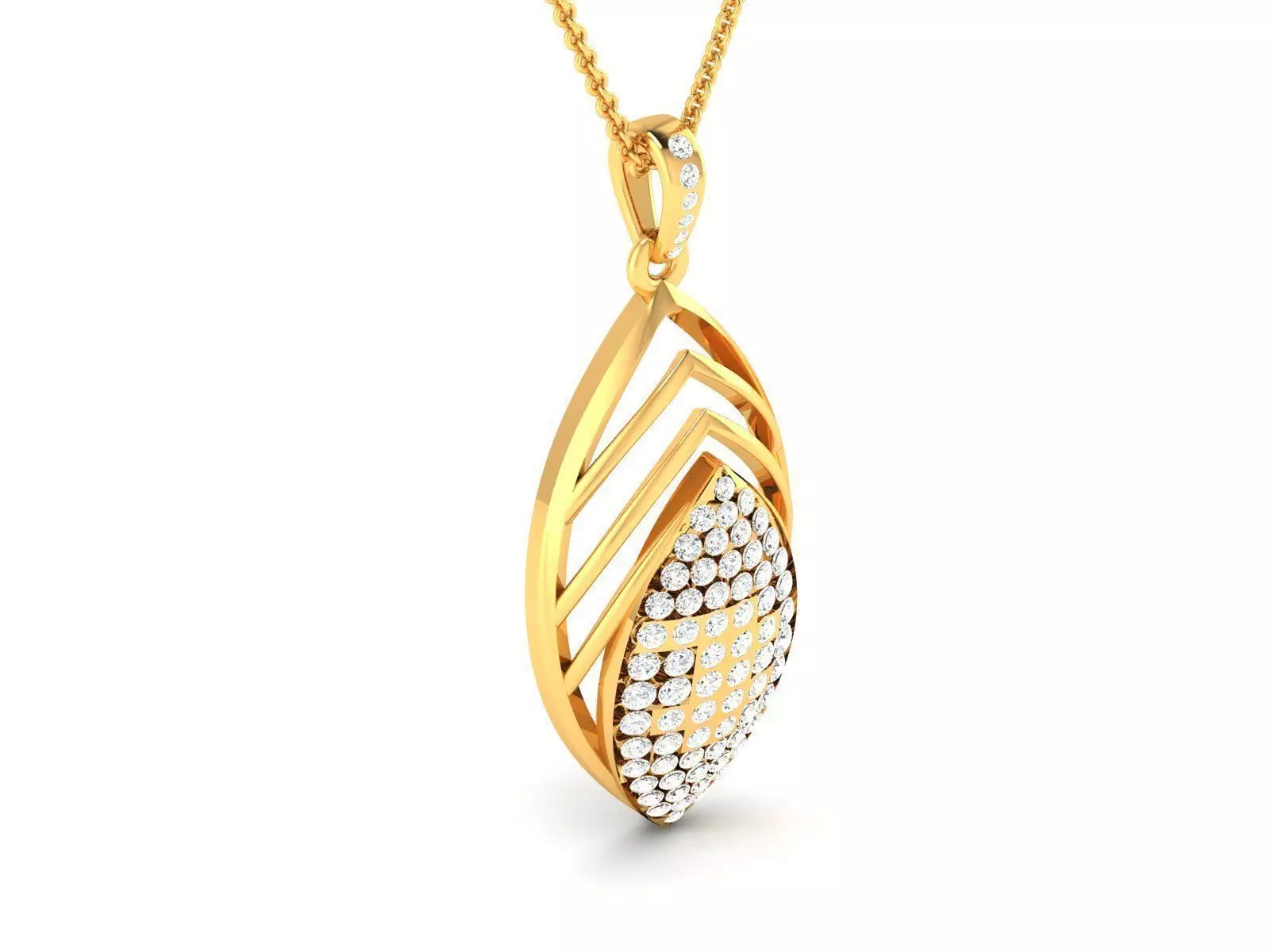Leaf Shaped Pendant With Diamonds 3D print model_0