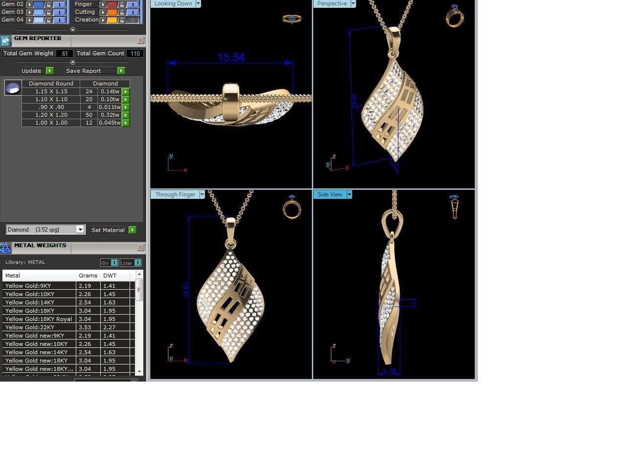 Leaf Shaped Pendant With Diamonds 1 3D print model_3
