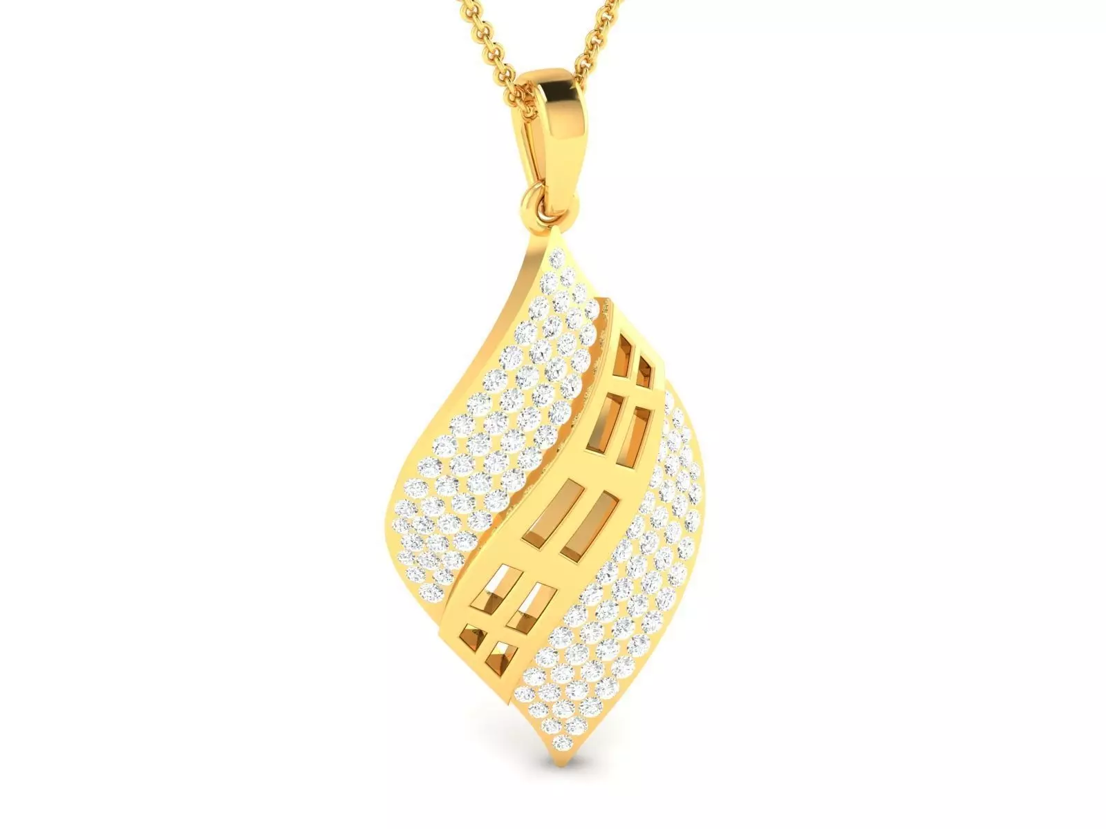 Leaf Shaped Pendant With Diamonds 1 3D print model_0