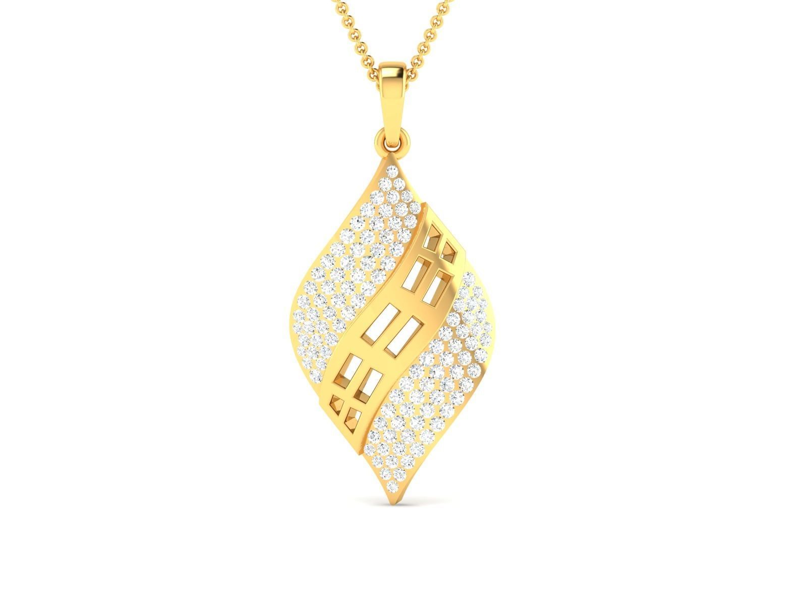 Leaf Shaped Pendant With Diamonds 1 3D print model_7