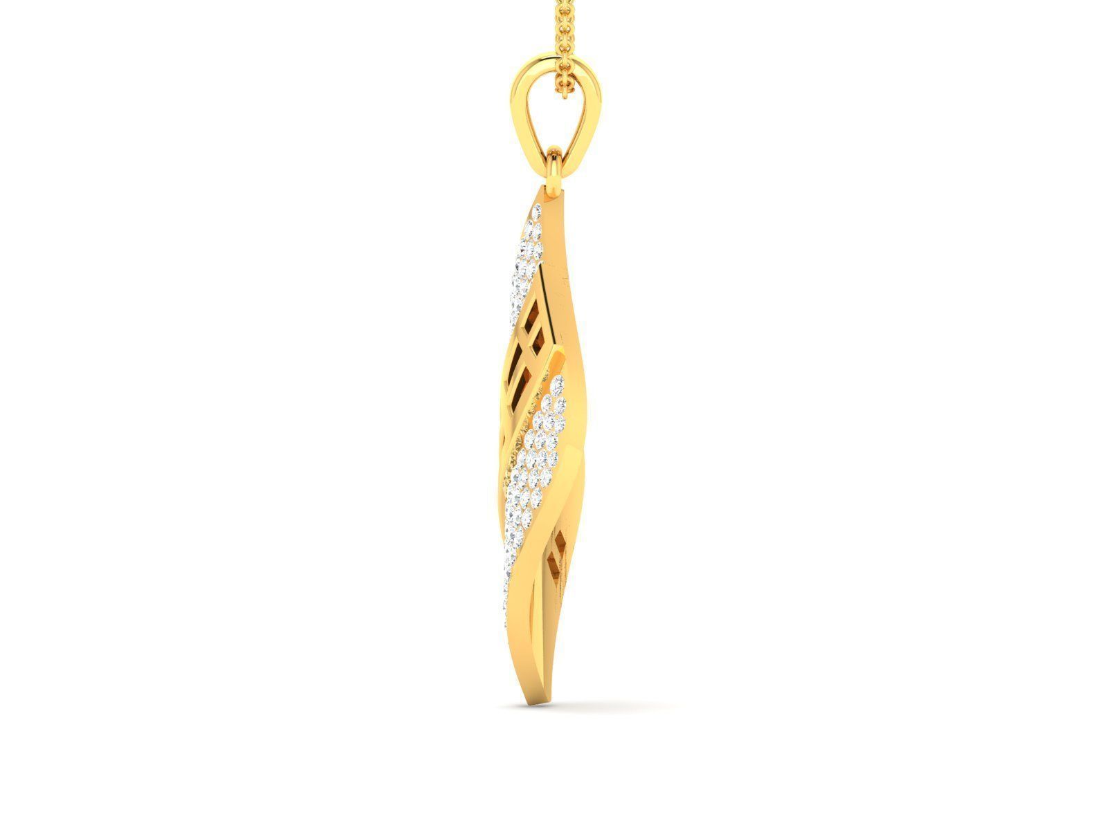 Leaf Shaped Pendant With Diamonds 1 3D print model_1