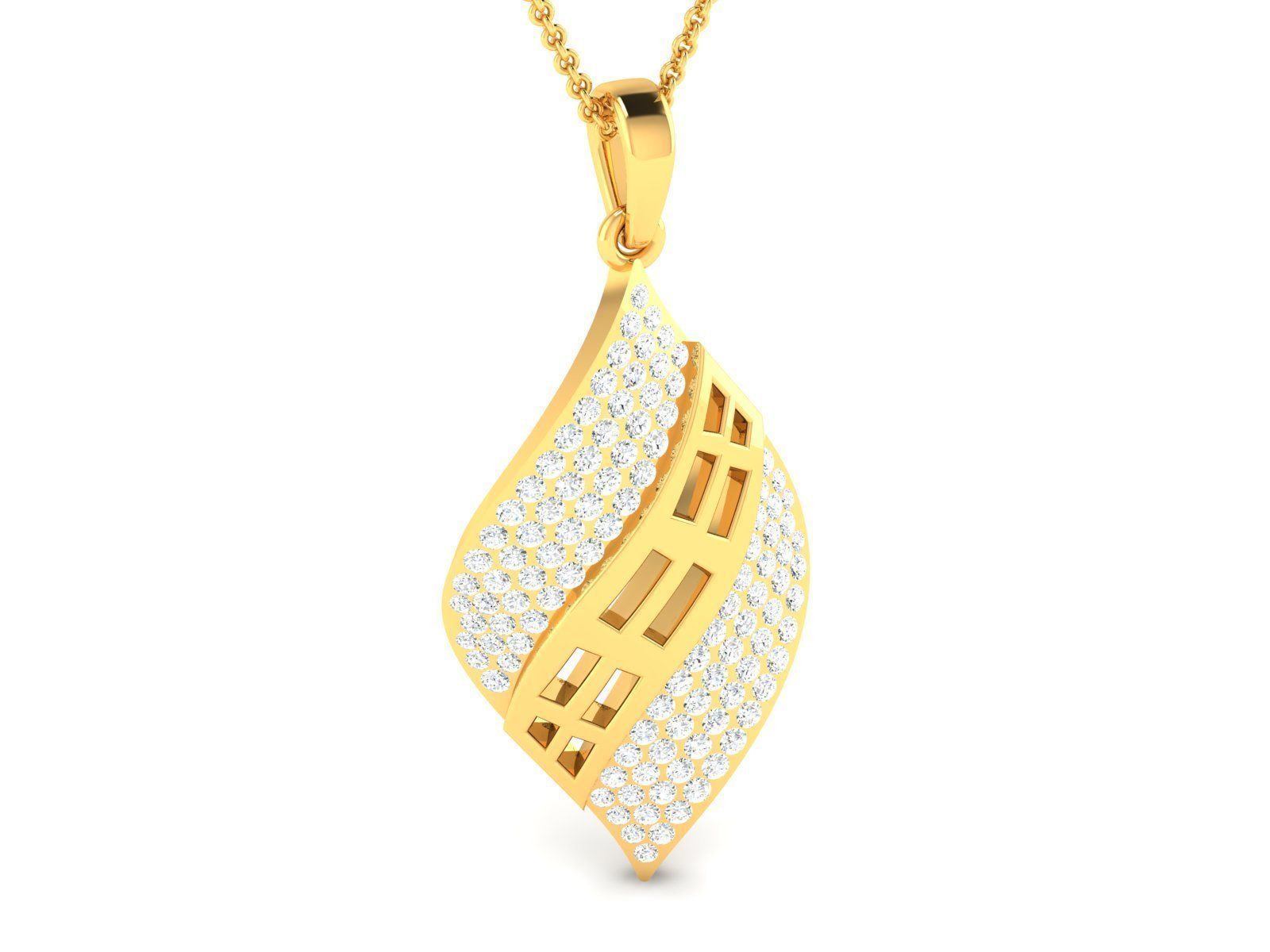 Leaf Shaped Pendant With Diamonds 1 3D print model_4