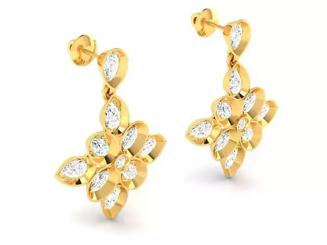 Flower Shaped Drop Earrings With Diamonds 1