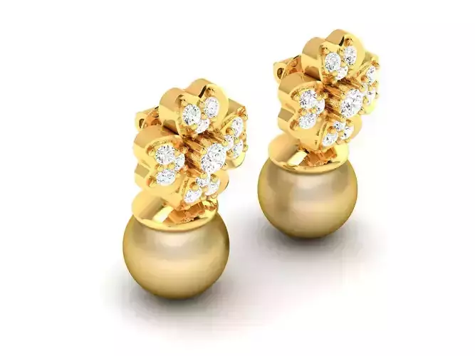 Golden Flower Shape Eartops With Diamonds