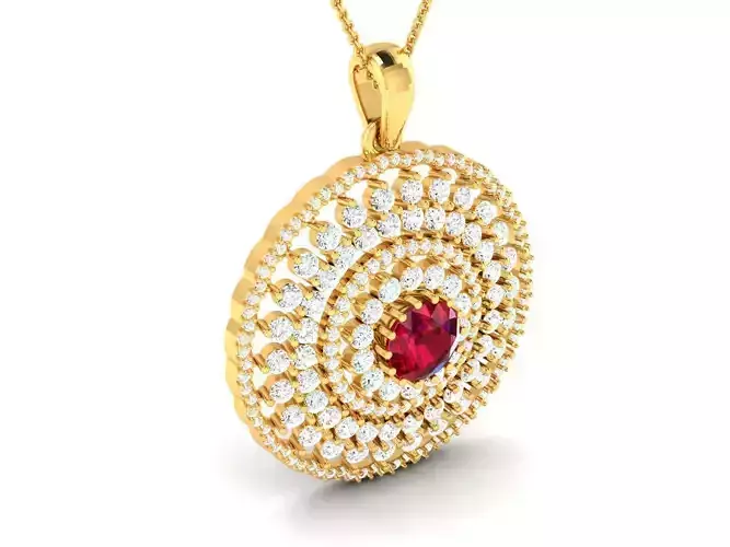 Round Shaped Halo Pendant with Gemstone
