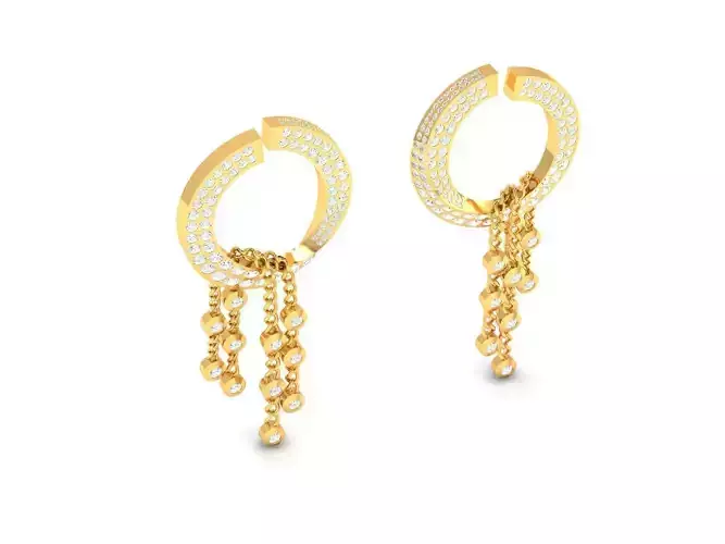 Golden Earrings With Diamonds and Chains