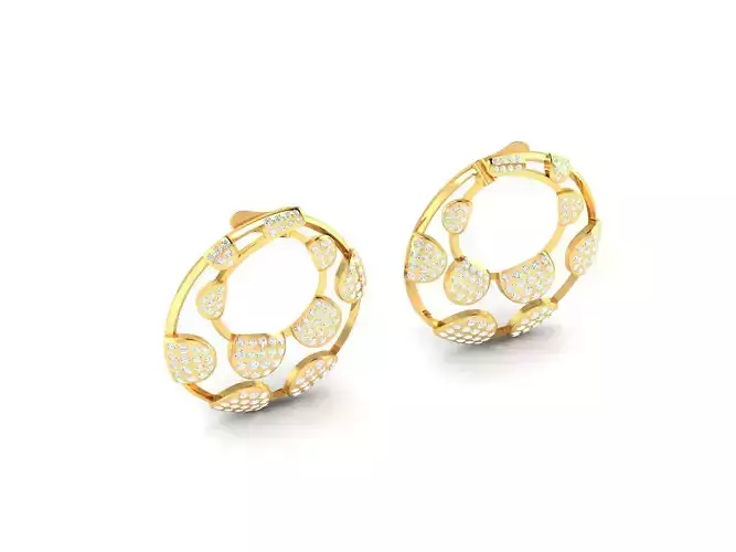 Round Shaped Golden Earrings With Diamonds 1